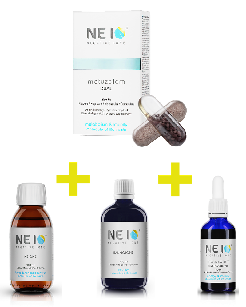 NEIO Kapsle Dual 30 + 30, NEIO Roztok Neione 100 ml, NEIO Roztok Imunoione 100 ml a NEIO Kapky Energoione 50 ml